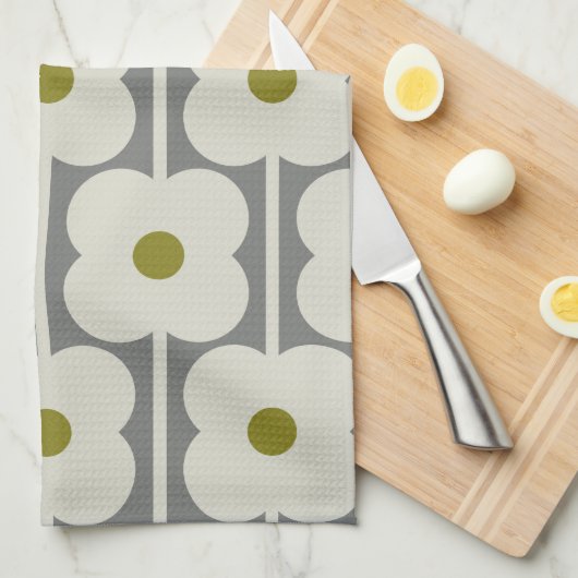 Abacus Bloem en kleine stengelpatroon wit & Grijs Theedoek (Quarter Fold)