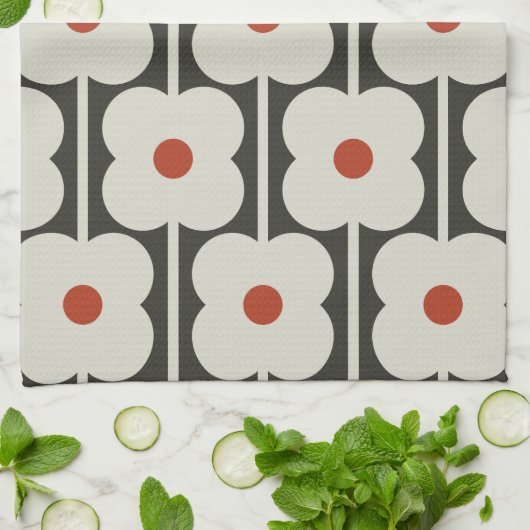 Abacus Bloem Tomaat Rood Raster Patroon Theedoek (Gevouwen)