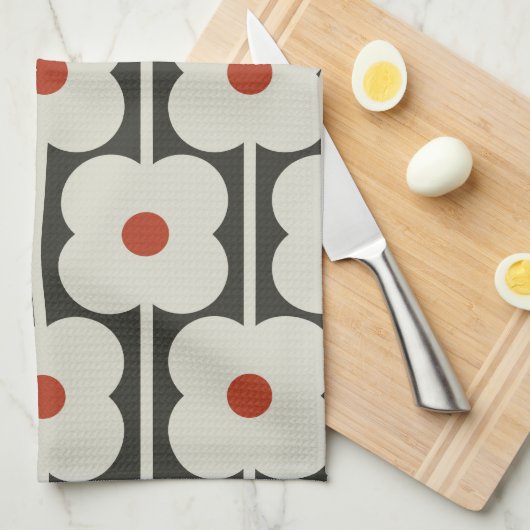 Abacus Bloem Tomaat Rood Raster Patroon Theedoek (Quarter Fold)