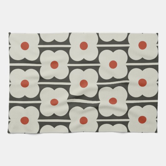 Abacus Bloem Tomaat Rood Raster Patroon Theedoek (Horizontaal)