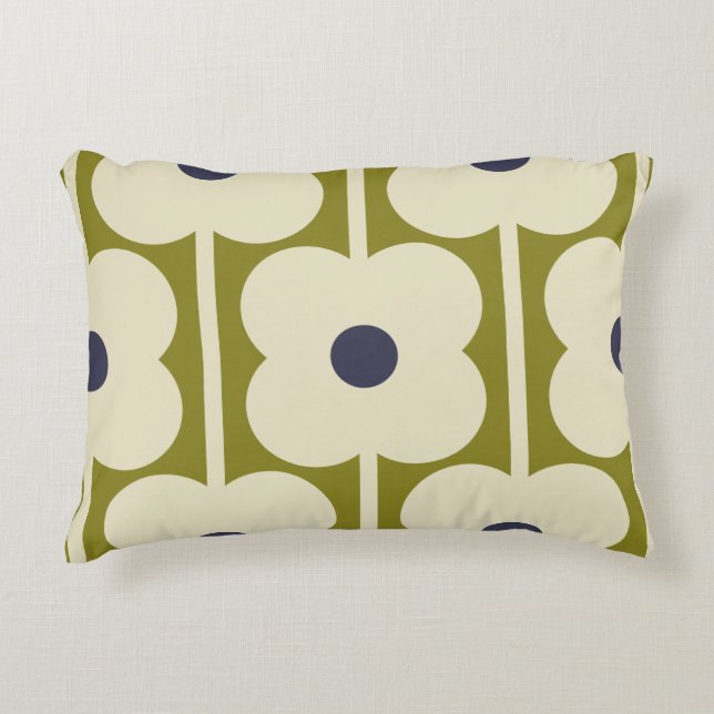 Abacus Flower Lined Eyelet Olive and Blue Accent Kussen (Voorkant)