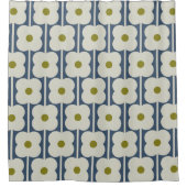 Abacus Flower Lined Eyelet Wit en Blauw Douchegordijn (Voorkant)