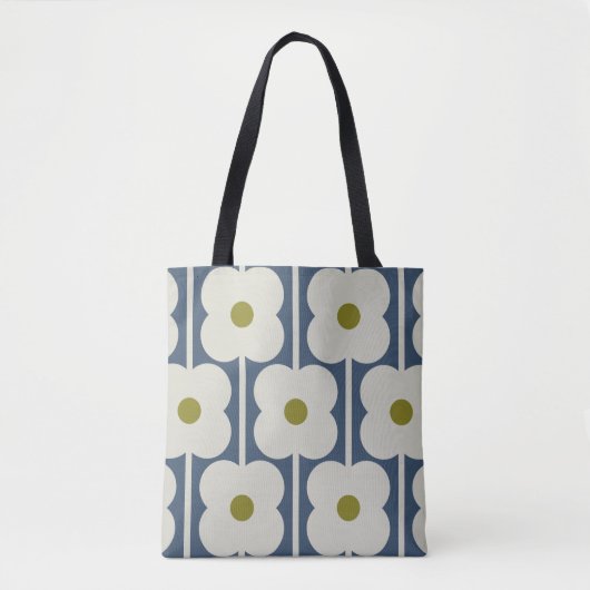 Abacus Flower Lined Eyelet Wit en Blauw Tote Bag (Voorkant)