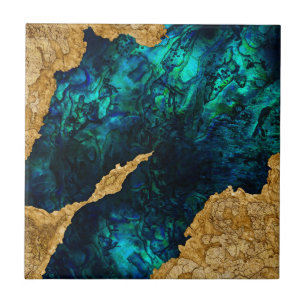 Abalone Blue en Gold Cement gemengde media abstrac Tegeltje