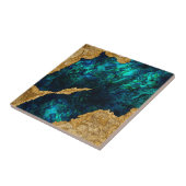 Abalone Blue en Gold Cement gemengde media abstrac Tegeltje (Zijkant)