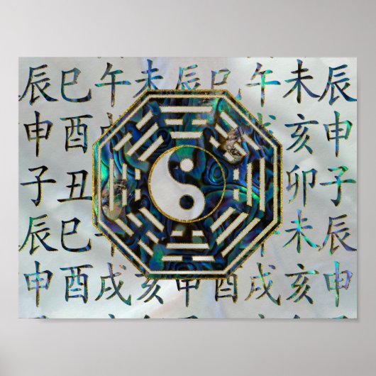 Abalone en Gold Bagua feng shui hieroglyphs Poster (Voorkant)