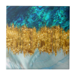 Abalone, Pearl en gouden textuur, gemengde media a Tegeltje