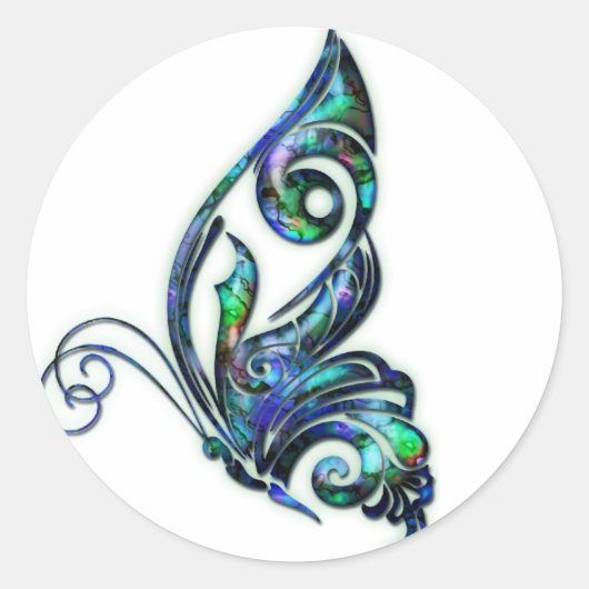 Abalone Shell Art Deco Vlinder Ronde Sticker (Voorkant)
