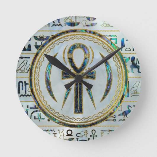 Abalone Shell Egyptian Ankh Cross symbool Ronde Klok (Voorkant)