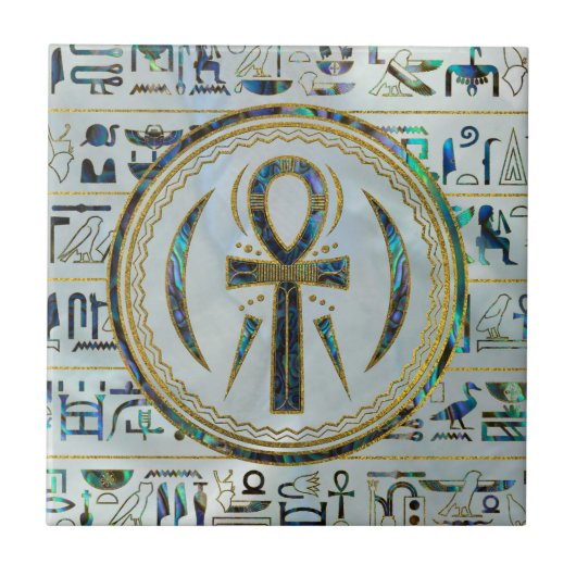 Abalone Shell Egyptian Ankh Cross symbool Tegeltje (Voorkant)