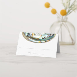 Abalone Shell Groene Waterverf Strand Bruiloft Plaatskaartje