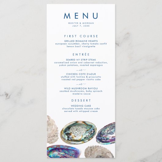 Abalone Shell Kleurrijke Waterverf Strand Bruiloft Menu (Voorkant)