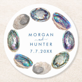 Abalone Shell Kleurrijke Waterverf Strand Bruiloft Ronde Kartonnen Onderzetter