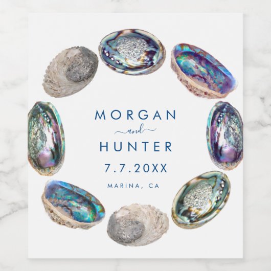 Abalone Shell Kleurrijke Waterverf Strand Bruiloft Wijn Etiket (Enkel label)