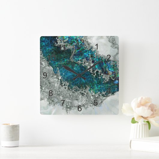 Abalone Shell Pearl en Silver 2 Vierkante Klok (Huis)