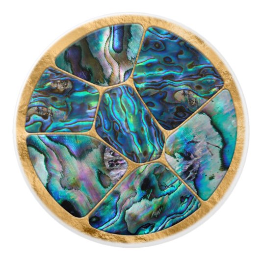 Abalone Shell - Voronoi Cells Mozaïek op goud Keramische Knop (Voorkant)