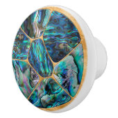 Abalone Shell - Voronoi Cells Mozaïek op goud Keramische Knop (Rechts)