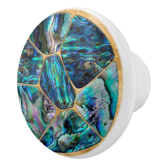 Abalone Shell - Voronoi Cells Mozaïek op goud Keramische Knop (Rechts)