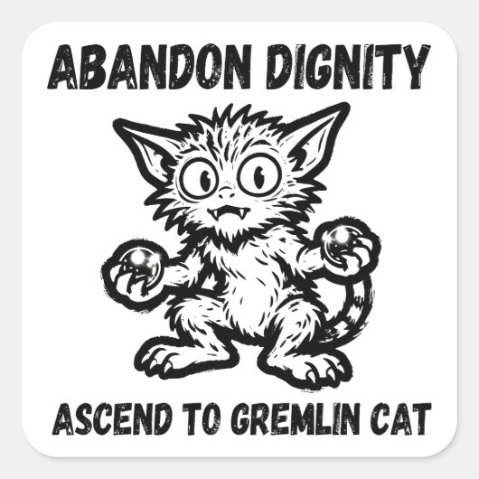 Abandon Dignity Ascend To Gremlin Cat Funny Meme Vierkante Sticker (Voorkant)