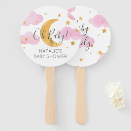 Abanico Moon & Stars Pink Baby Shower Handwaaier