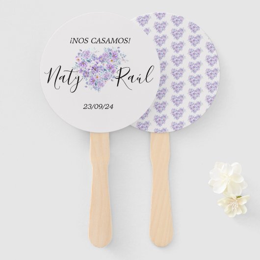Abanico Personalizado en Tonos Lilas  Handwaaier (Voorkant en achterkant)