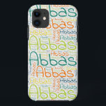 Abbas Case-Mate iPhone Case<br><div class="desc">Abbas. Show en draag deze populaire, mooie mannelijke voornaam die is ontworpen als kleurrijke tekstwolk gemaakt van horizontale en verticale krommende typografie van handletters in verschillende maten en schattige verse kleuren. Draag je positieve amerikaanse naam of show de wereld waar je van houdt of waar je van houdt. Merk met...</div>