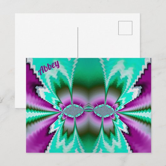 ABBEY ~ 3D Fractal Design Pattern ~ Groen Paarse Briefkaart (Voorkant / Achterkant)