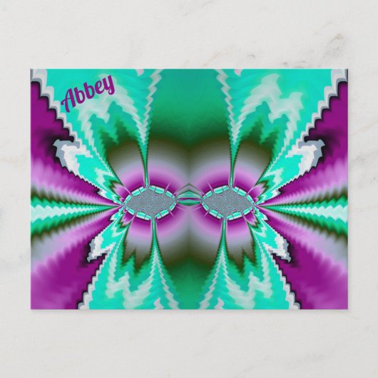 ABBEY ~ 3D Fractal Design Pattern ~ Groen Paarse Briefkaart (Voorkant)