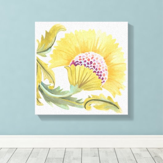 Abbey Floral Tegel - Geel Canvas Afdruk (Insitu (Houten vloer))