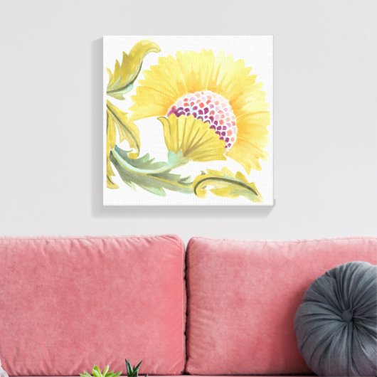 Abbey Floral Tegel - Geel Canvas Afdruk (Insitu (Woonkamer))