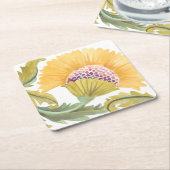 Abbey Floral Tegel - Geel Kartonnen Onderzetters (Schuin)