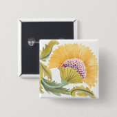 Abbey Floral Tegel - Geel Vierkante Button 5,1 Cm (Voorkant /achterkant)