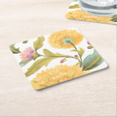 Abbey Floral Tegels - Gele bloemen Kartonnen Onderzetters (Schuin)