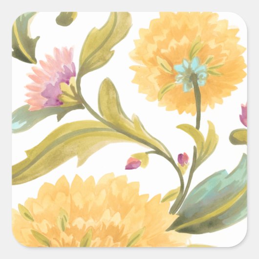 Abbey Floral Tegels - Gele bloemen Vierkante Sticker (Voorkant)