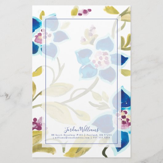 Abbey Floral Tiles - Blue Blooms Briefpapier (Voorkant)