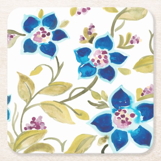 Abbey Floral Tiles - Blue Blooms Kartonnen Onderzetters (Voorkant)