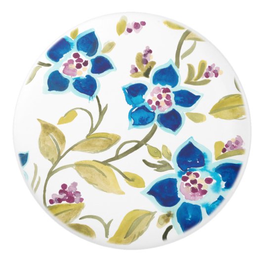 Abbey Floral Tiles - Blue Blooms Keramische Knop (Voorkant)