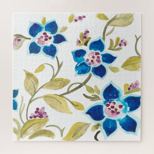 Abbey Floral Tiles - Blue Blooms Legpuzzel (Horizontaal)