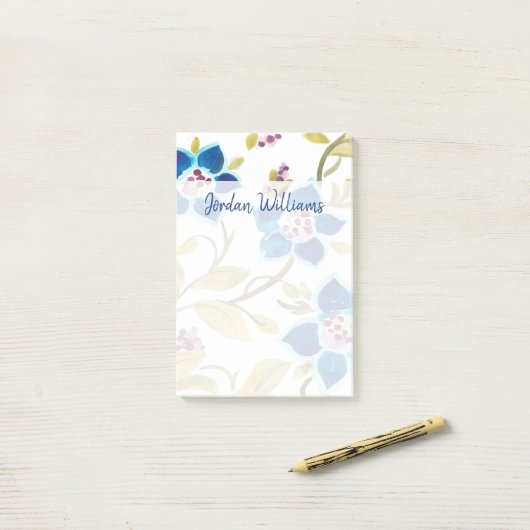 Abbey Floral Tiles - Blue Blooms Post-it® Notes (Op bureau)