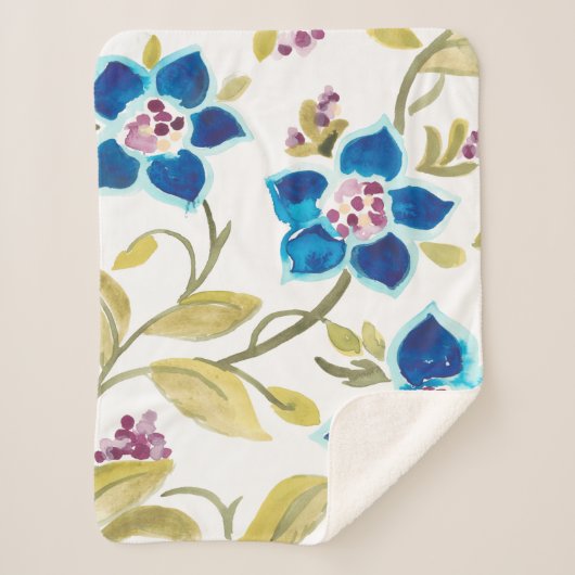 Abbey Floral Tiles - Blue Blooms Sherpa Deken (Voorkant)