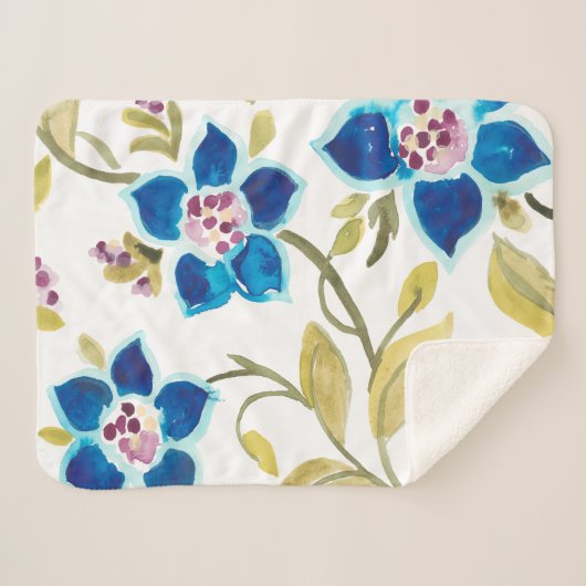 Abbey Floral Tiles - Blue Blooms Sherpa Deken (Voorkant (horizontaal))