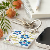 Abbey Floral Tiles - Blue Blooms Sleutelhanger (Voorkant Rechts)