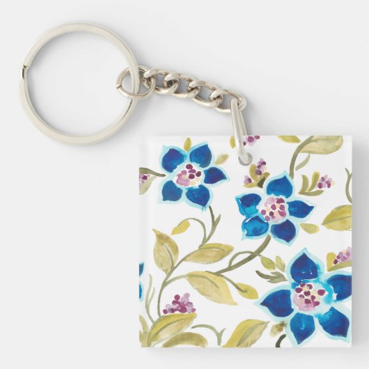 Abbey Floral Tiles - Blue Blooms Sleutelhanger (Voorkant)