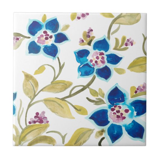 Abbey Floral Tiles - Blue Blooms Tegeltje (Voorkant)