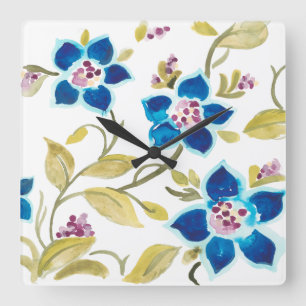 Abbey Floral Tiles - Blue Blooms Vierkante Klok
