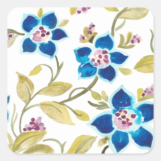 Abbey Floral Tiles - Blue Blooms Vierkante Sticker (Voorkant)