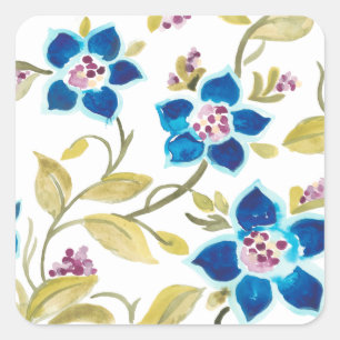 Abbey Floral Tiles - Blue Blooms Vierkante Sticker