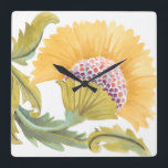 Abbey Floral Tiles - Geel Vierkante Klok<br><div class="desc">Abbey Floral Tiles VII van June Erica Vess. Met een afbeelding van dichtbij van een goudgele bloem.</div>
