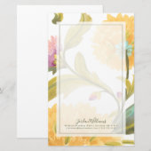 Abbey Floral Tiles - Gele Bloemen Briefpapier (Voorkant / Achterkant)