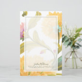 Abbey Floral Tiles - Gele Bloemen Briefpapier (Staand voorkant)